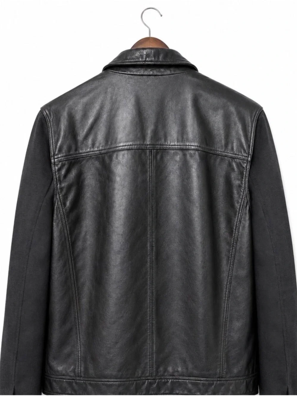 John Varvatos Men's Black Leather Sheep Skin Trucker Button-Front Jacket - Picture 3 of 4